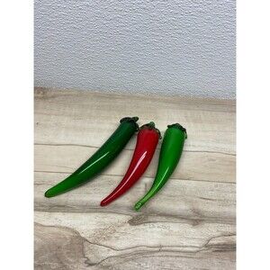 Hand Blown Glass Unbranded Set Of 3 Chili Peppers